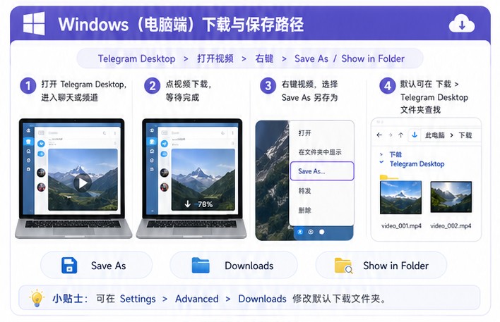 Windows电脑端Telegram视频下载与保存路径