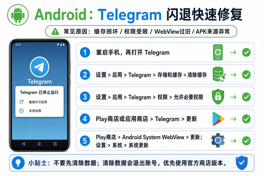 Telegram 下载后闪退常见原因