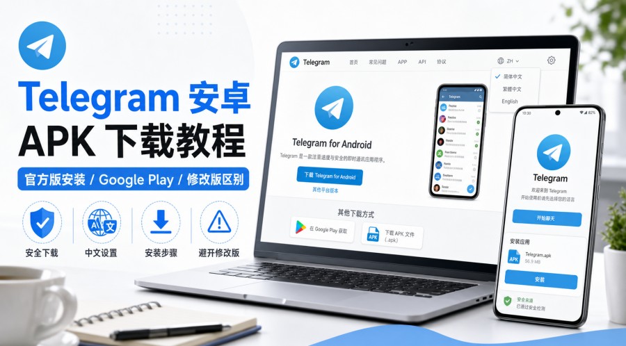 Telegram电报教程: Telegram 安卓 APK 怎么下载?官方版安装、中文设置与修改版风险