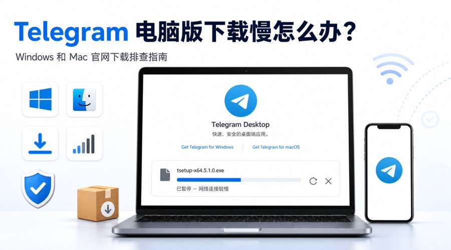 Telegram电报教程: Telegram 电脑版下载慢、卡住怎么办?Windows 和 Mac 排查指南