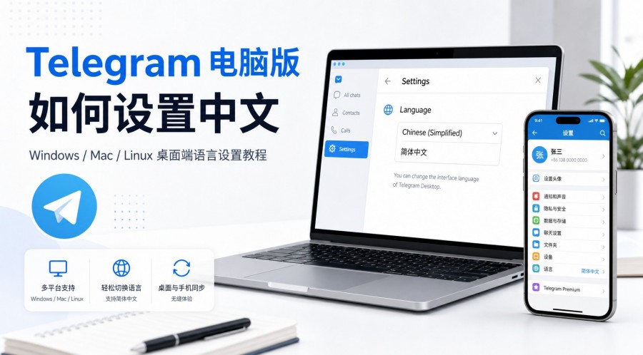 Telegram电报教程: Telegram 电脑版下载后如何设置中文?Windows、Mac、Linux 桌面端教程
