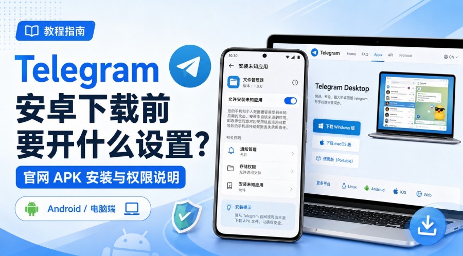 Telegram电报教程: Telegram 安卓下载前要开哪些设置?官网 APK 安装、权限与通知排查
