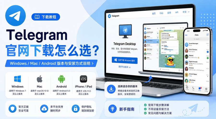 Telegram电报教程: Telegram 官网下载怎么选?Windows、Mac、Android 版本与安装方式说明