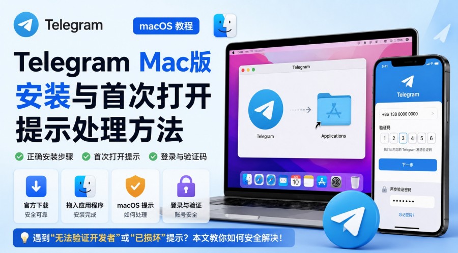Telegram电报教程: Telegram Mac版拖进“应用程序”后怎么打开?首次启动提示处理方法