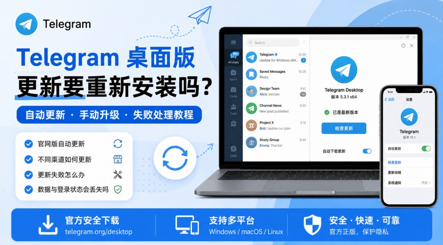 Telegram电报教程: Telegram 桌面版更新要重新安装吗?自动更新、手动升级与失败处理方法