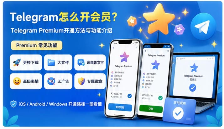 Telegram电报指南: Telegram怎么开会员？Telegram Premium开通方法、价格与功能详解